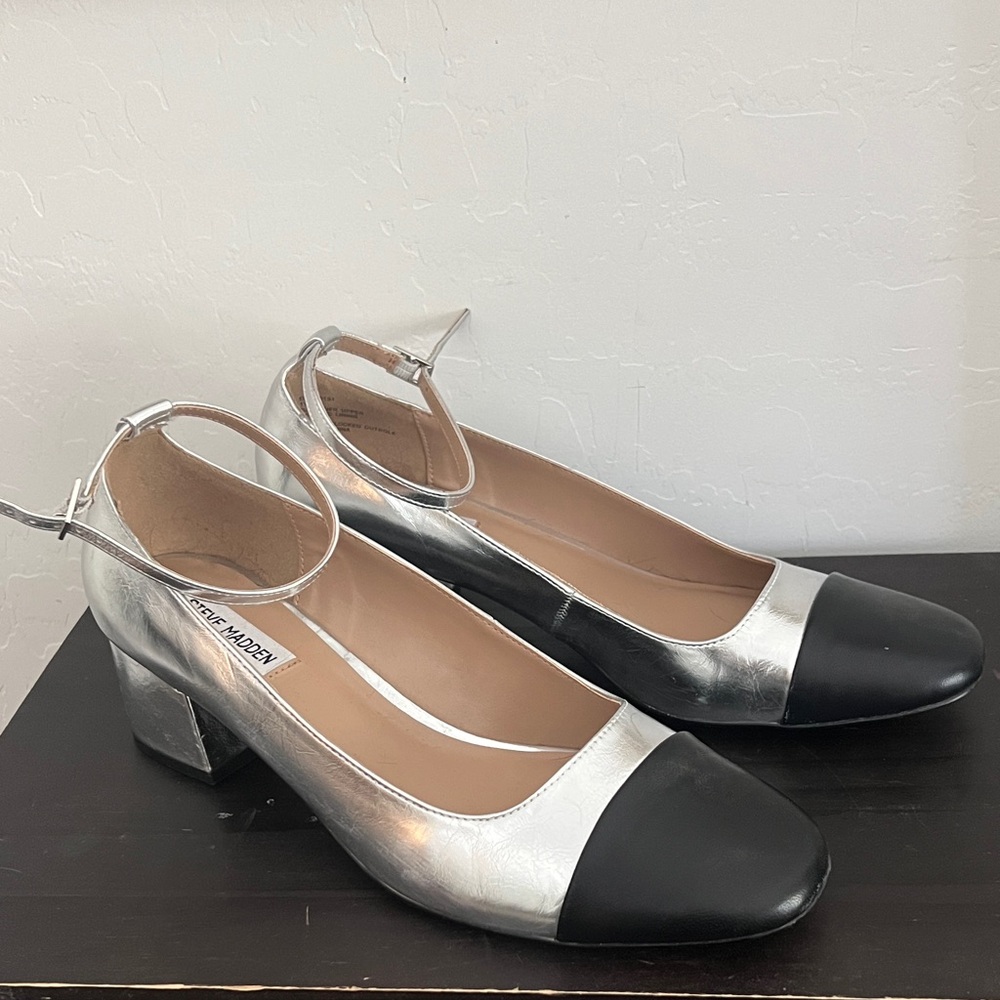 Steve Madden Silver and Black Block Heels